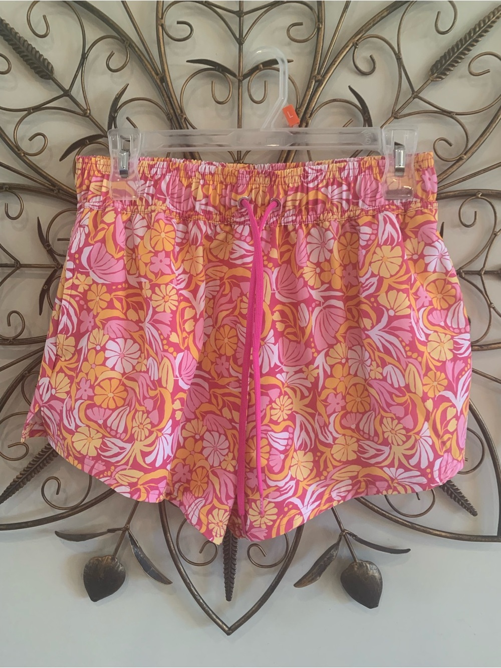 Roxy Women’s Pink & Yellow Floral Drawstring Elastic Waist Shorts